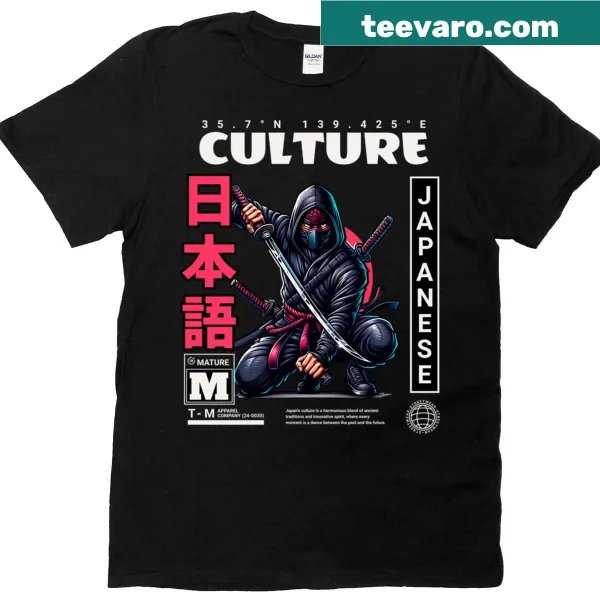 T-shirt featuring an illustrated ninja warrior with a katana