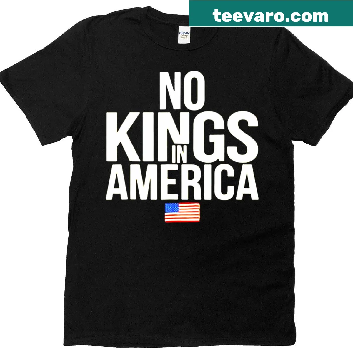 Patriotic message 'No Kings In America' on t-shirt — on a men's t-shirt