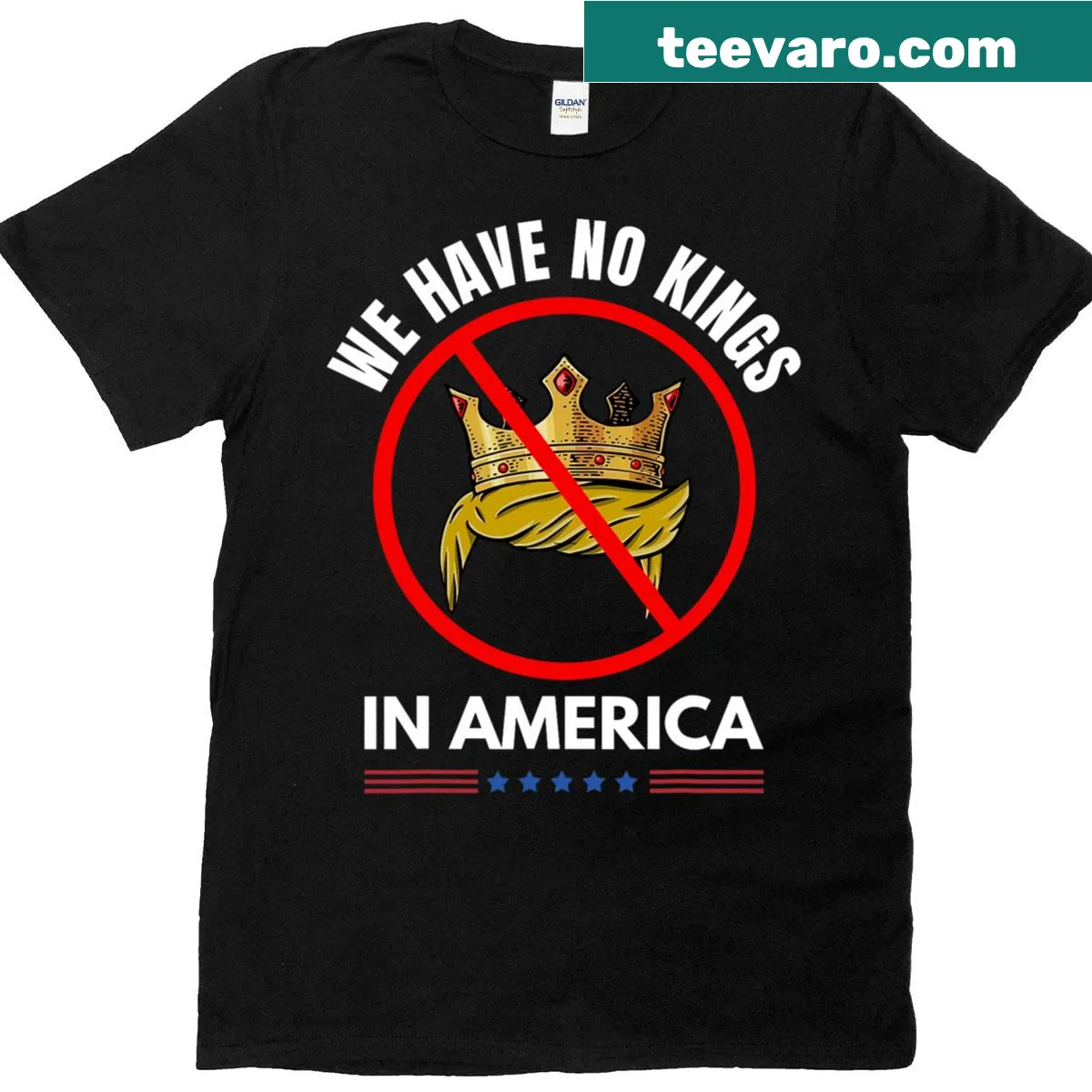 T-shirt featuring 'No Kings In America' slogan in bold text. — on a men's t-shirt