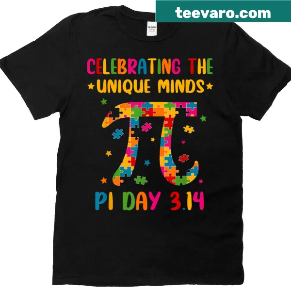 T-shirt featuring the pi symbol with puzzle pieces for Pi Day and autism awareness.