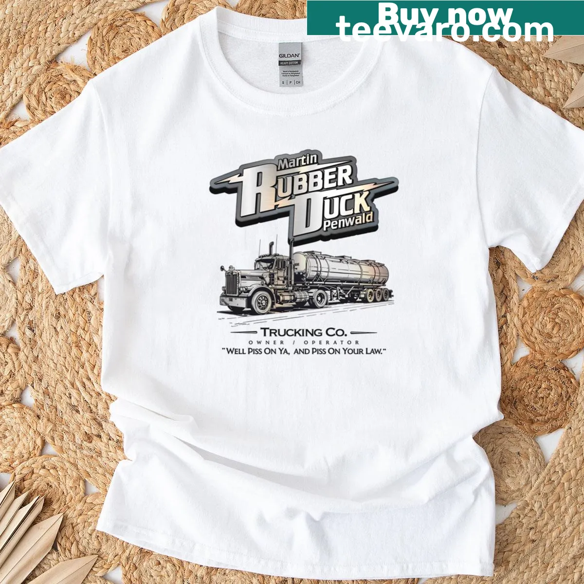 Vintage t-shirt with a whimsical rubber duck trucking design — on a men's t-shirt