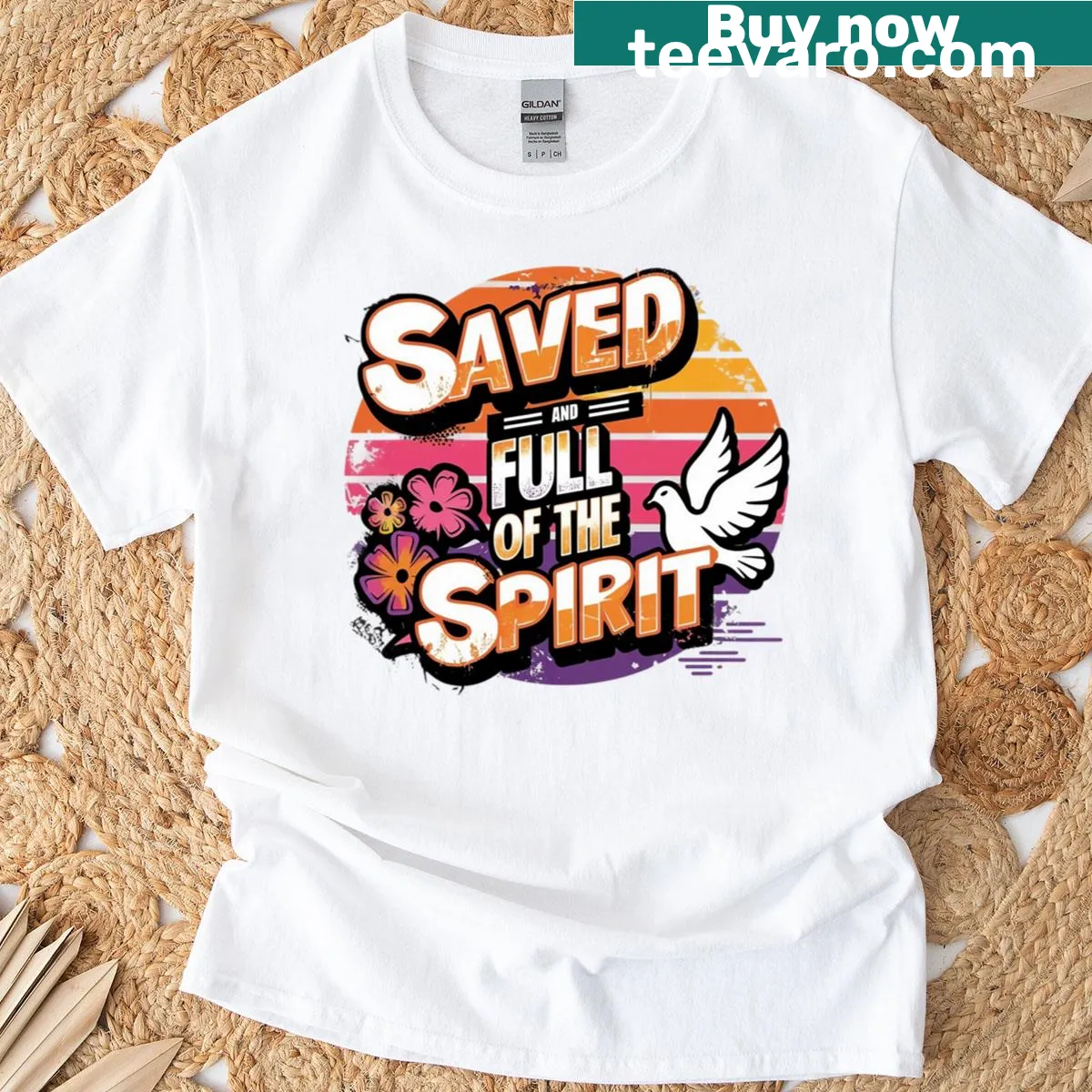 T-shirt with a dove and flower design symbolizing faith and spirituality — on a men's t-shirt