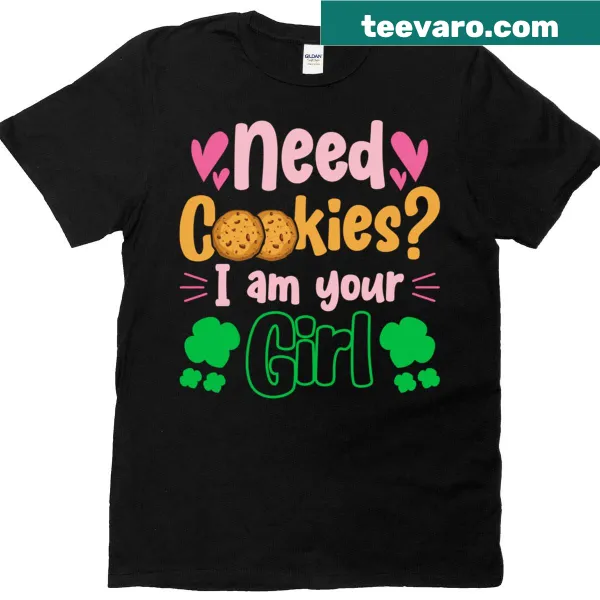 Funny cookie dealer text on a scout-themed t-shirt