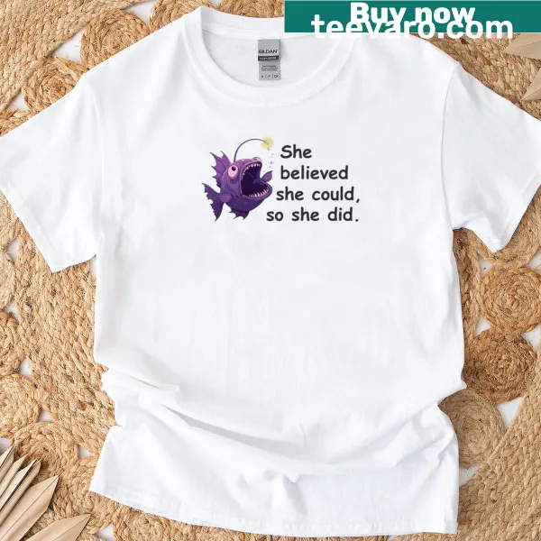 Anglerfish graphic with inspirational text on a t-shirt