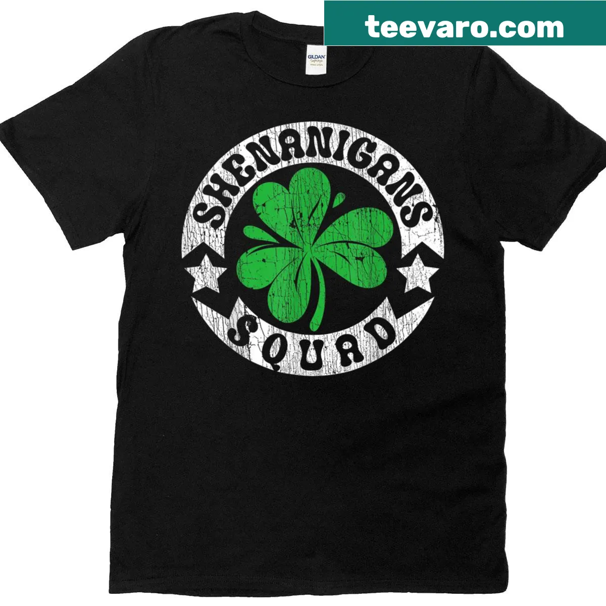 Shenanigans Squad T-shirt with shamrock design for St. Patrick's Day — on a men's t-shirt