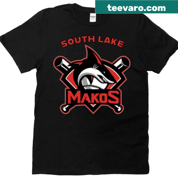 Shark graphic T-shirt representing South Lake Makos baseball team