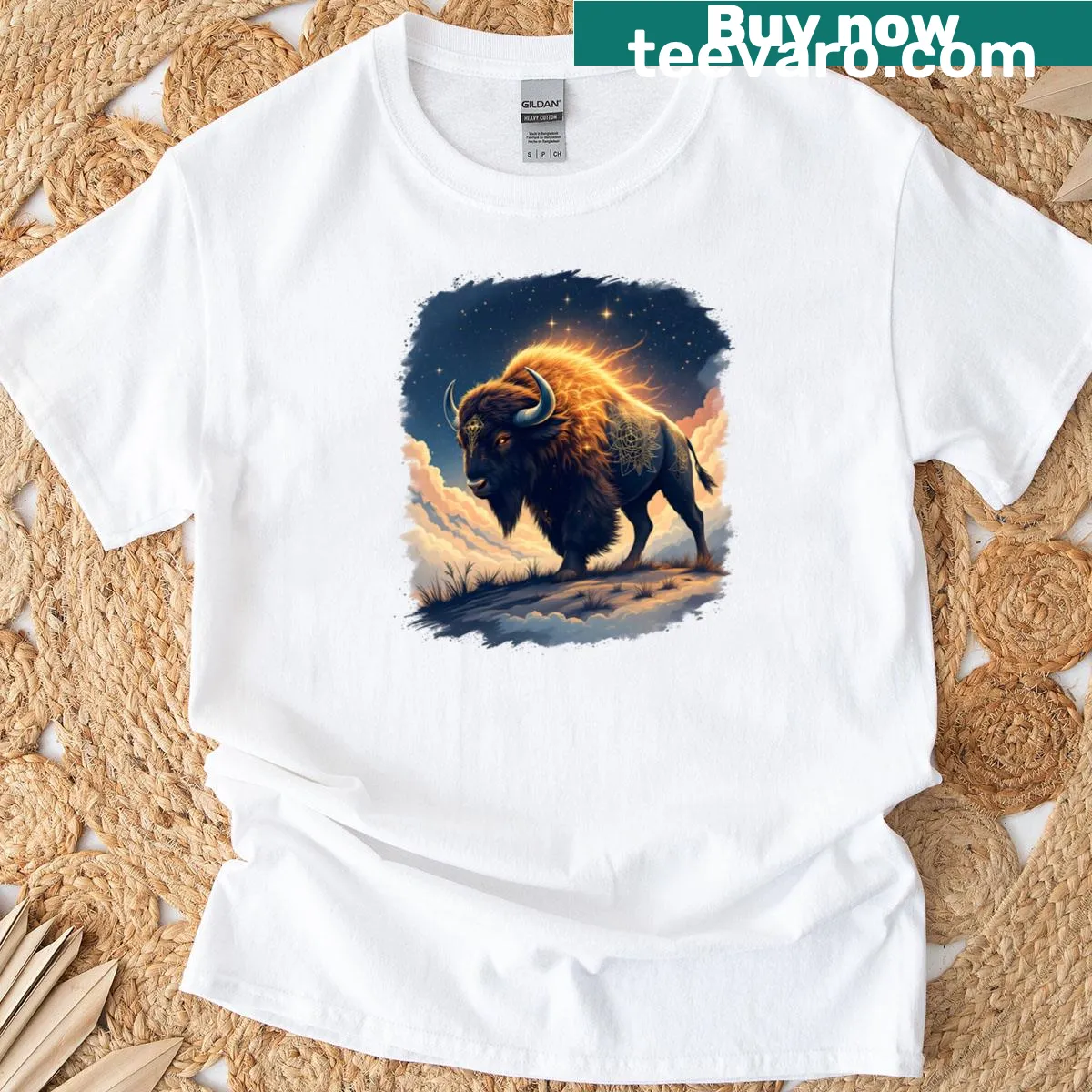 Majestic buffalo graphic symbolizing abundance and strength — on a men's t-shirt