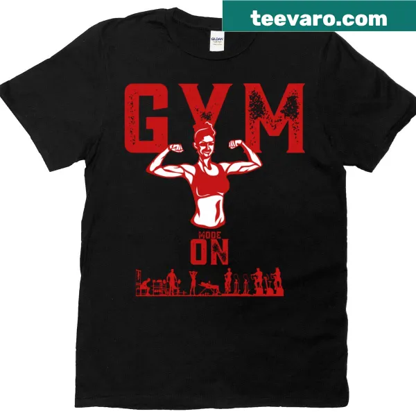Bold 'Gym Mode On!' graphic fitness t-shirt for motivation