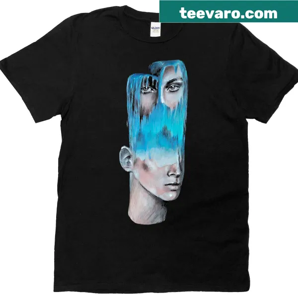 Surreal melting face portrait T-shirt with waterfall design