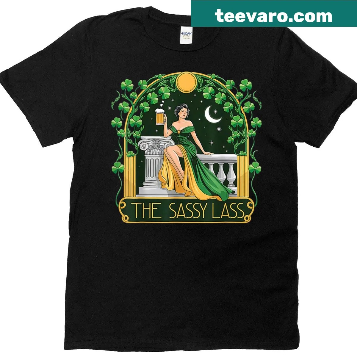 Sassy lass tarot card design for St. Patrick's Day T-shirt — on a men's t-shirt