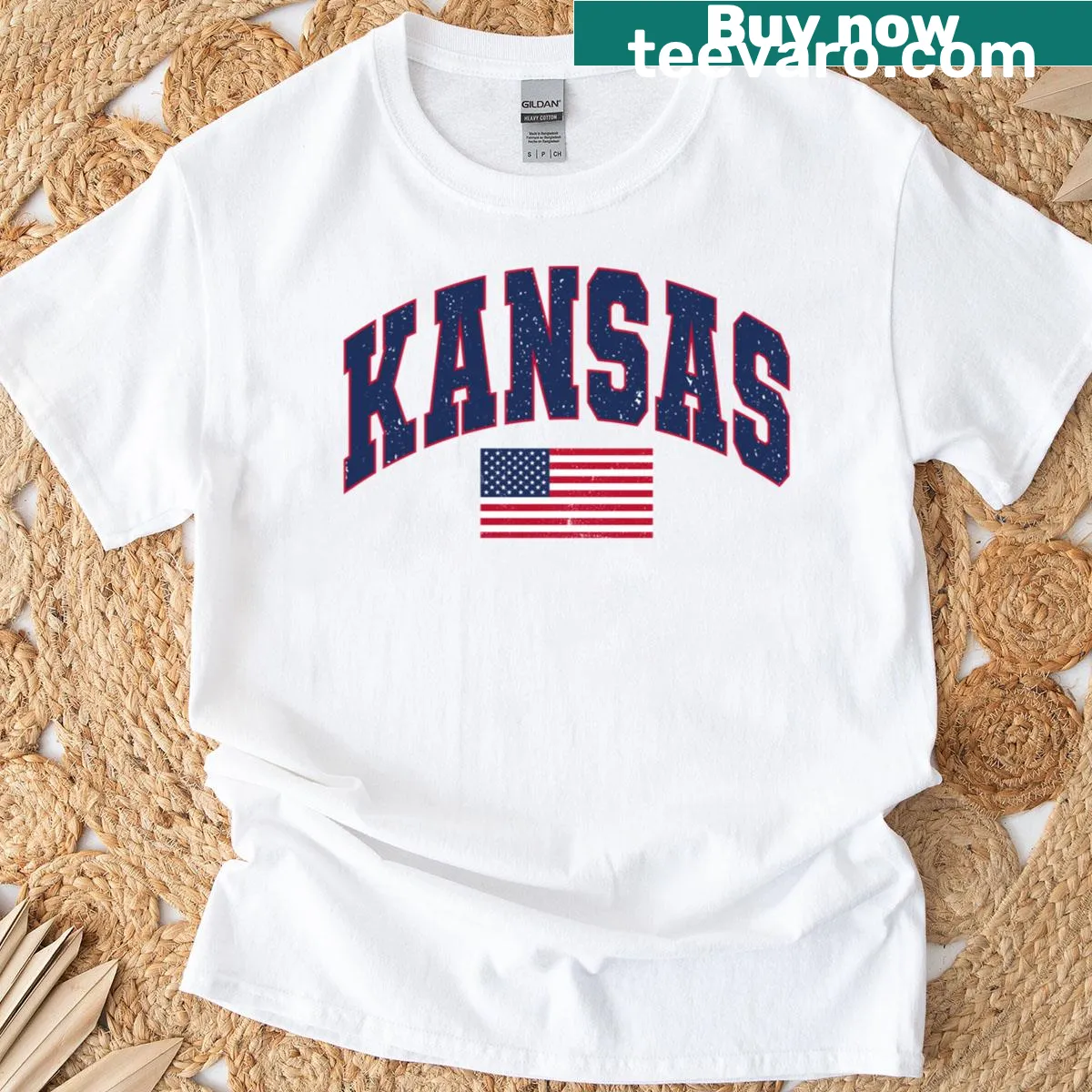 Vintage Kansas flag t-shirt with retro design for patriotic wear — on a men's t-shirt