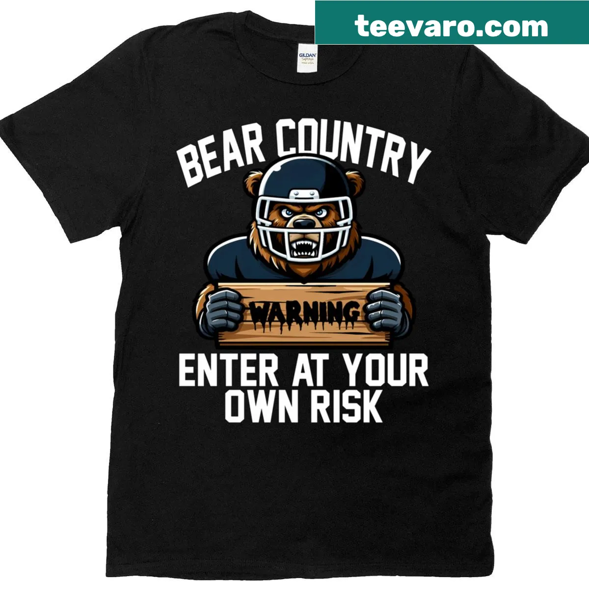 Warning bear country graphic T-shirt with playful design — on a men's t-shirt