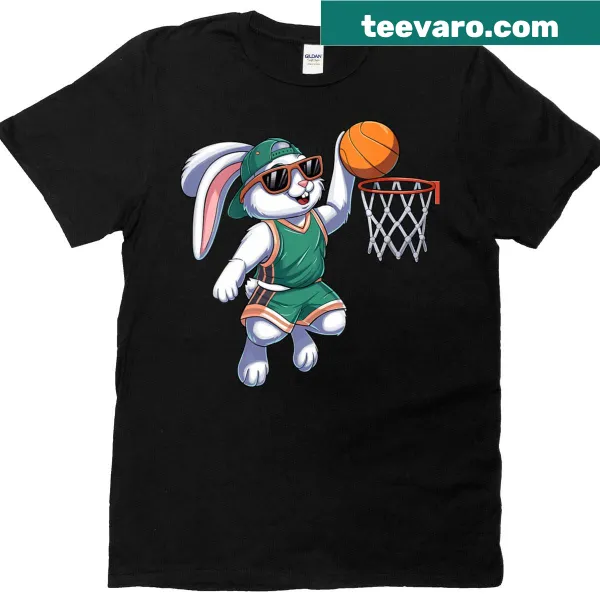 Cute bunny basketball graphic on a women's V-neck t-shirt
