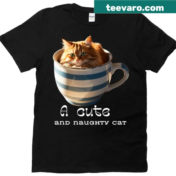 Cute cartoon cat t-shirt featuring a playful design