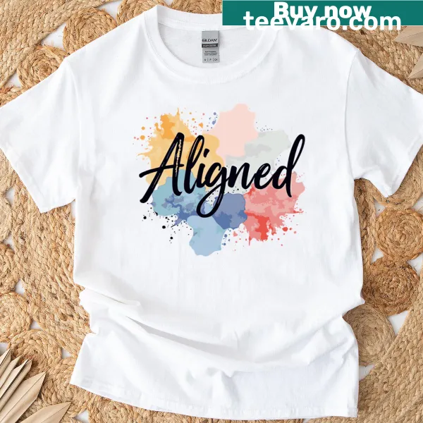 Minimalist typography design T-shirt with the word 'Aligned'