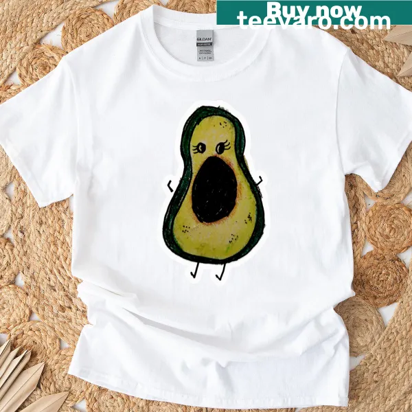 Cartoon avocado graphic printed on a casual T-shirt