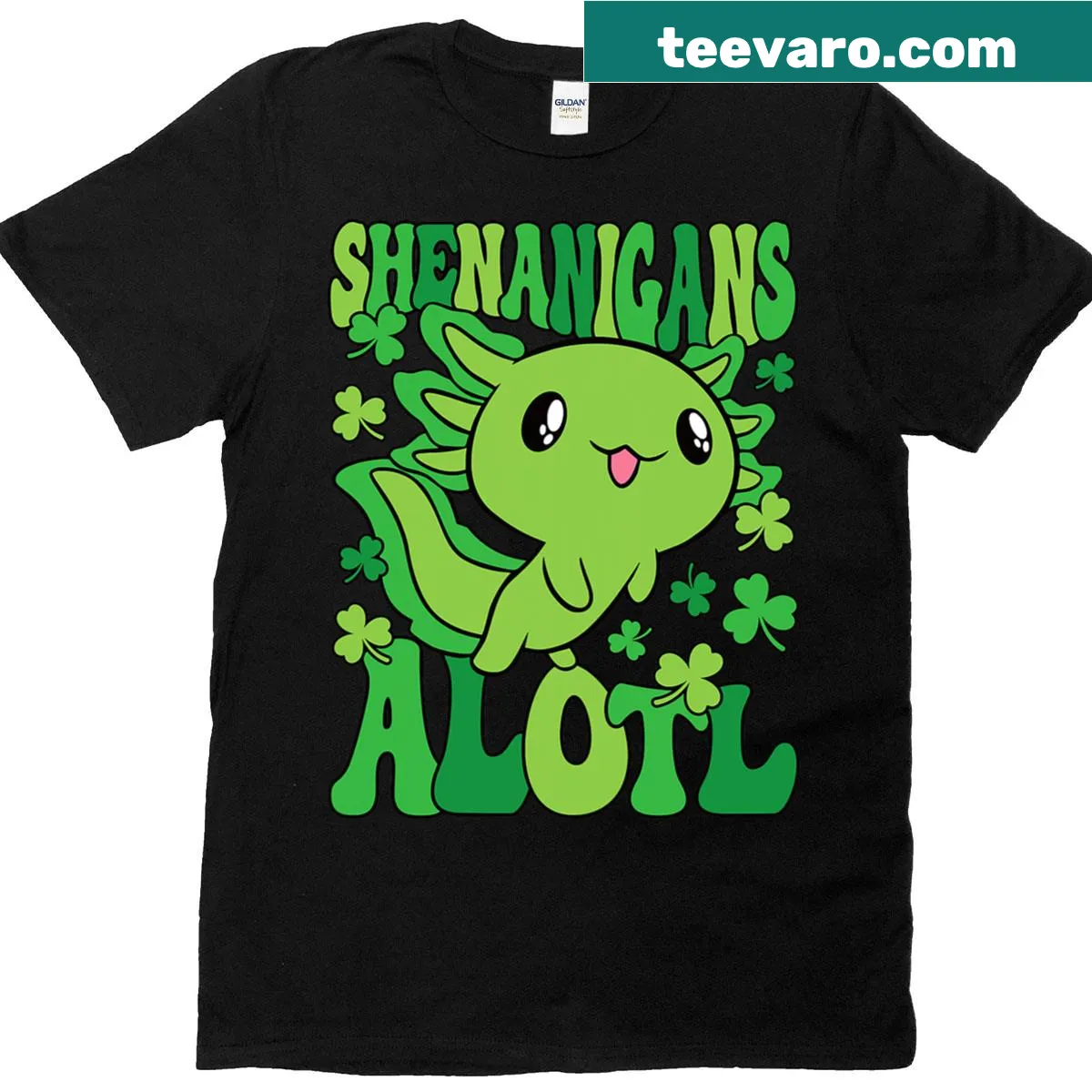 Illustrated axolotl in festive attire for St. Patrick's Day — on a men's t-shirt