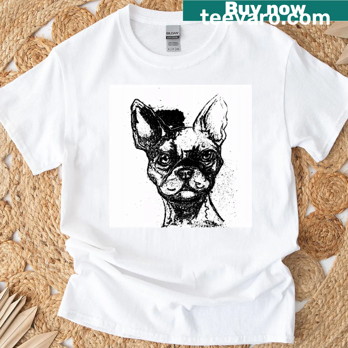 Illustration of a Boston Terrier on a t-shirt — on a men's t-shirt
