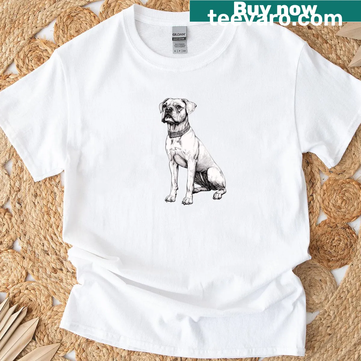 Illustration of a Boxer dog T-shirt in black and white — on a men's t-shirt