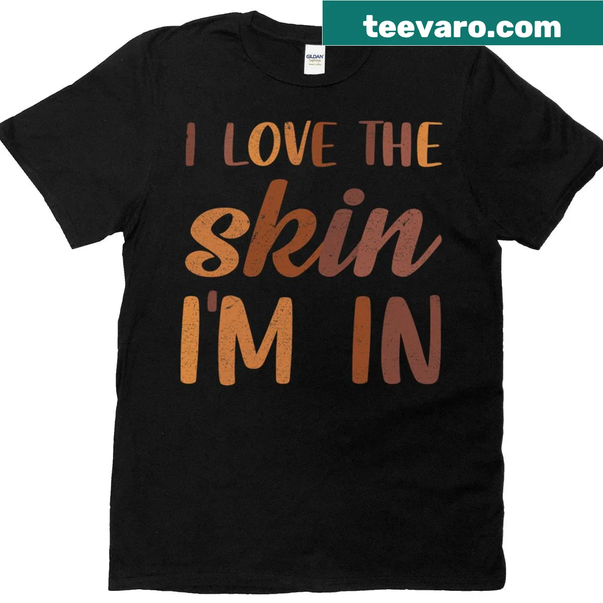Kids and men's T-shirt with the message: Love the Skin I'm In. — on a men's t-shirt