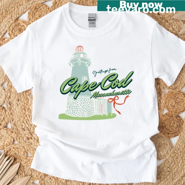 Vintage coastal art T-shirt featuring a Cape Cod lighthouse design