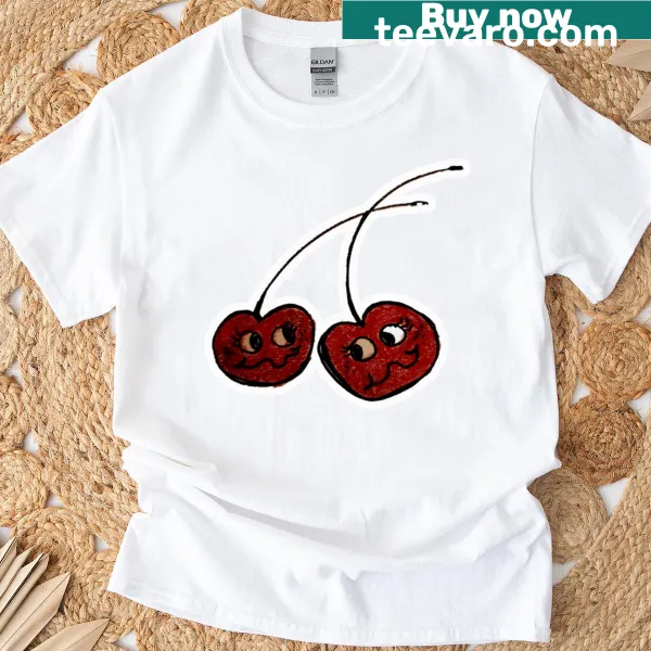 Adorable cartoon cherry drawing T-shirt for casual wear