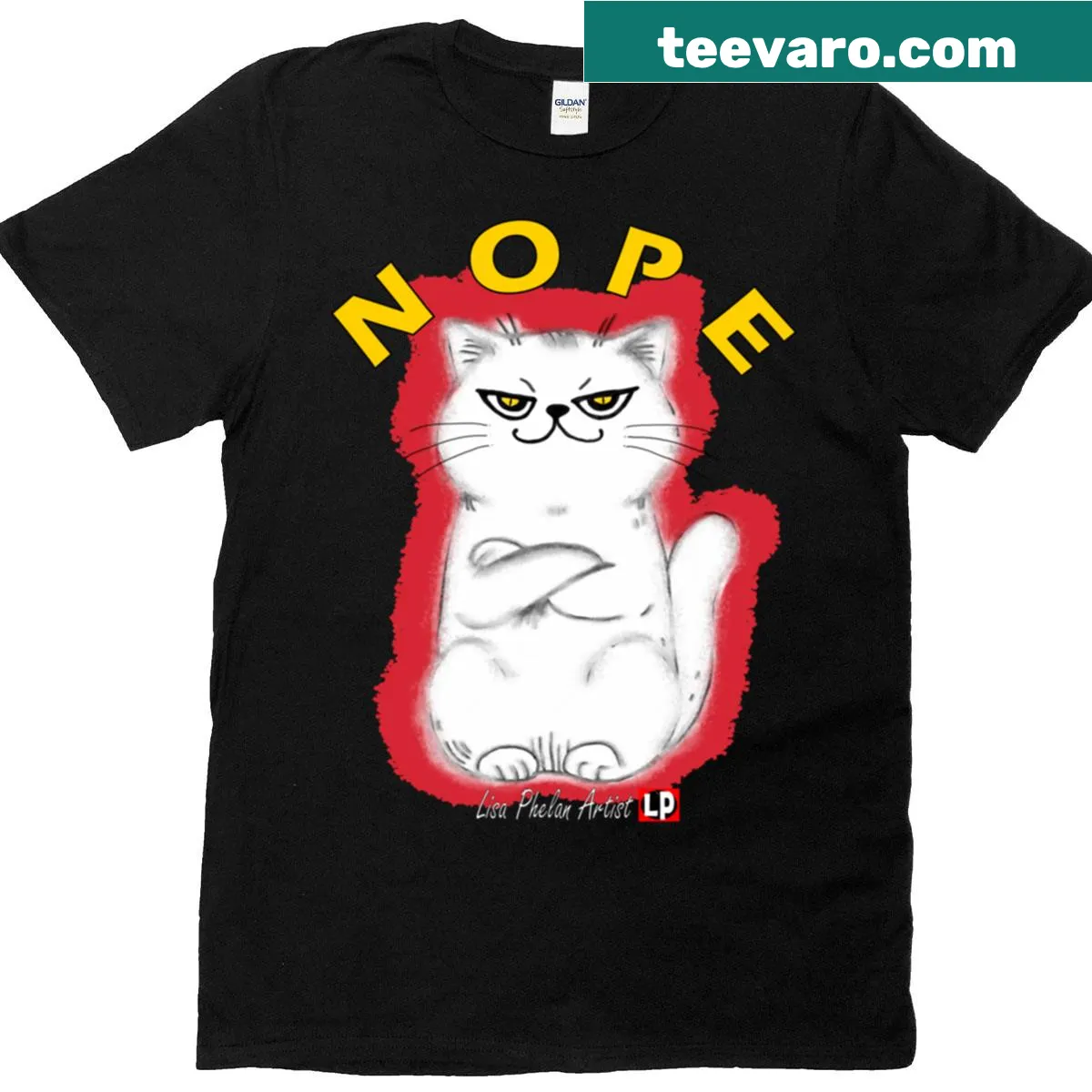 Sarcastic T-shirt showing a cat with the word 'Nope' — on a men's t-shirt