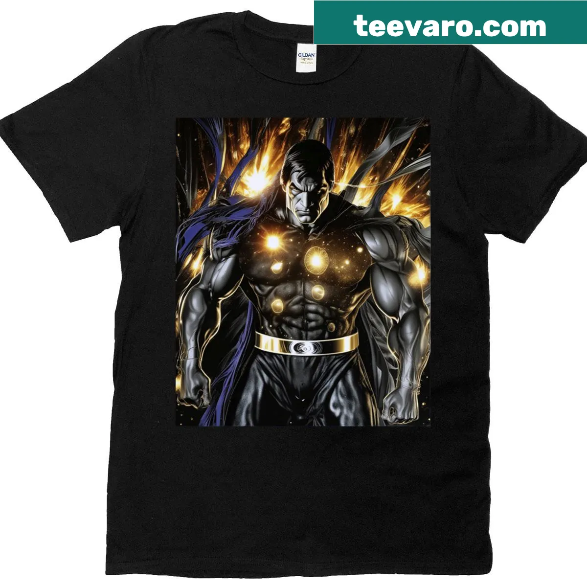 Celestial titan illustration graphic t-shirt — on a men's t-shirt