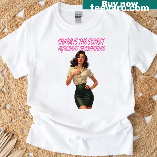 T-shirt with the quote 'Charm Is The Key' in simple typography