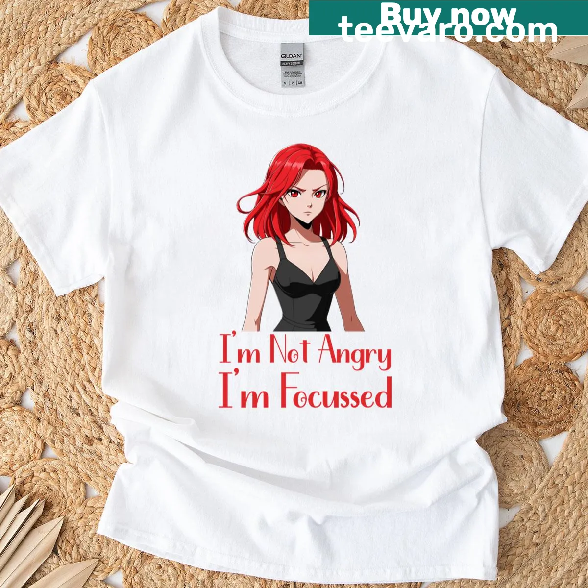Anime-themed T-shirt featuring strong female character illustrations — on a men's t-shirt