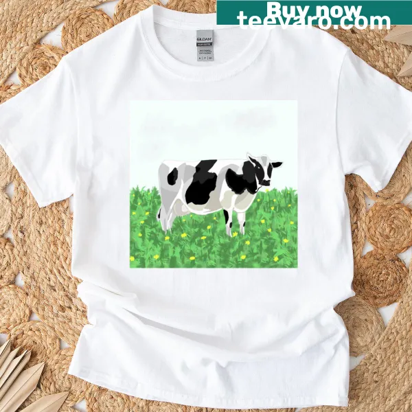 T-shirt featuring a playful cartoon cow design.