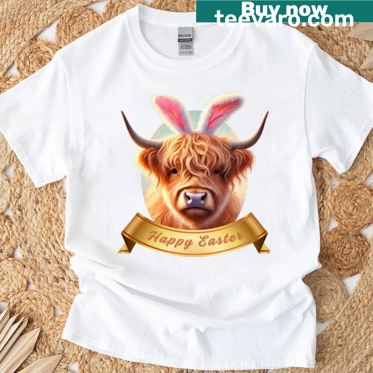 Easter t-shirt featuring a charming cow graphic — on a men's t-shirt