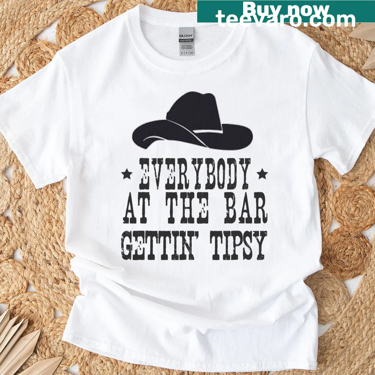 Cowboy western themed T-shirt with humorous slogan about bar life — on a men's t-shirt