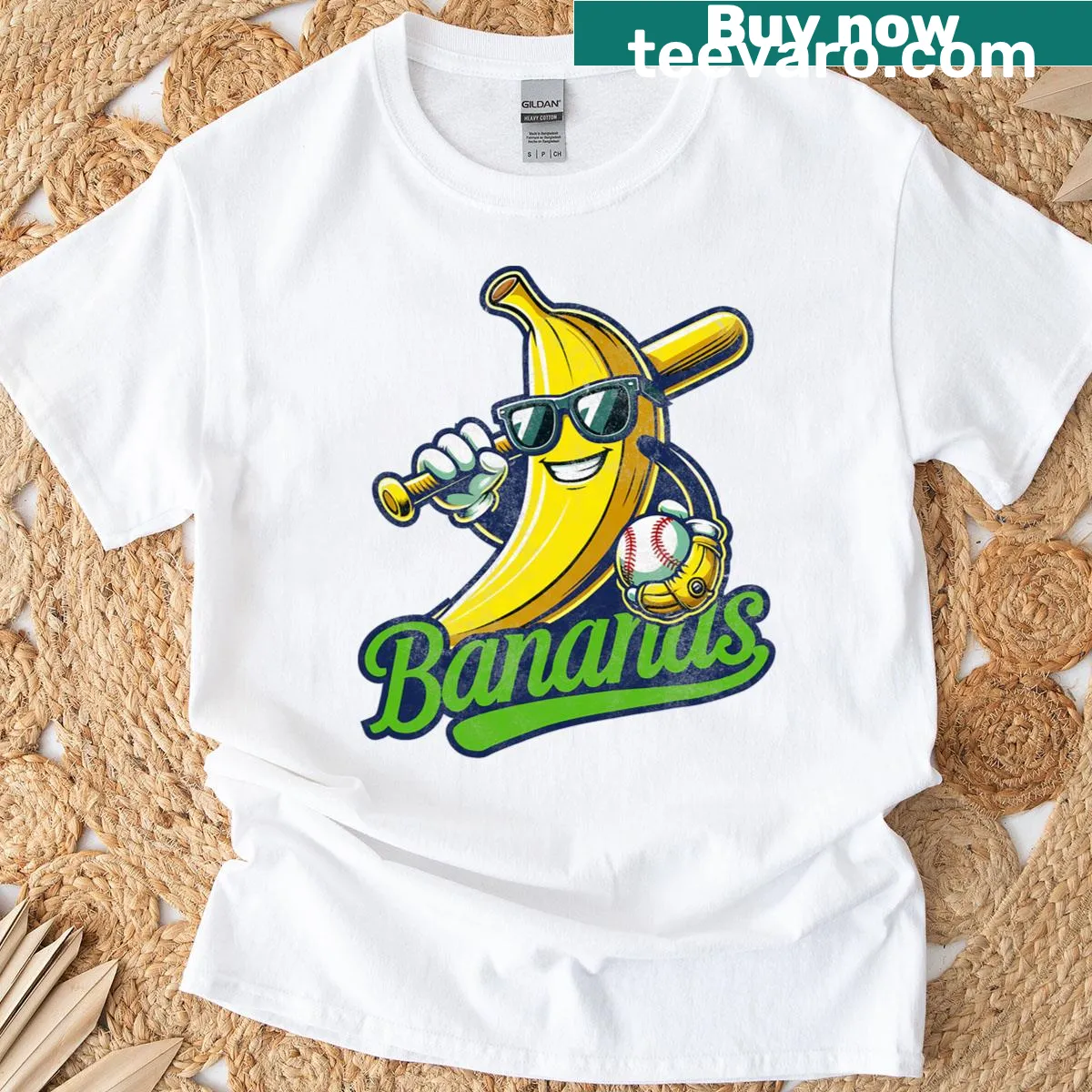 Playful banana cartoon graphic on a T-shirt for banana lovers — on a men's t-shirt