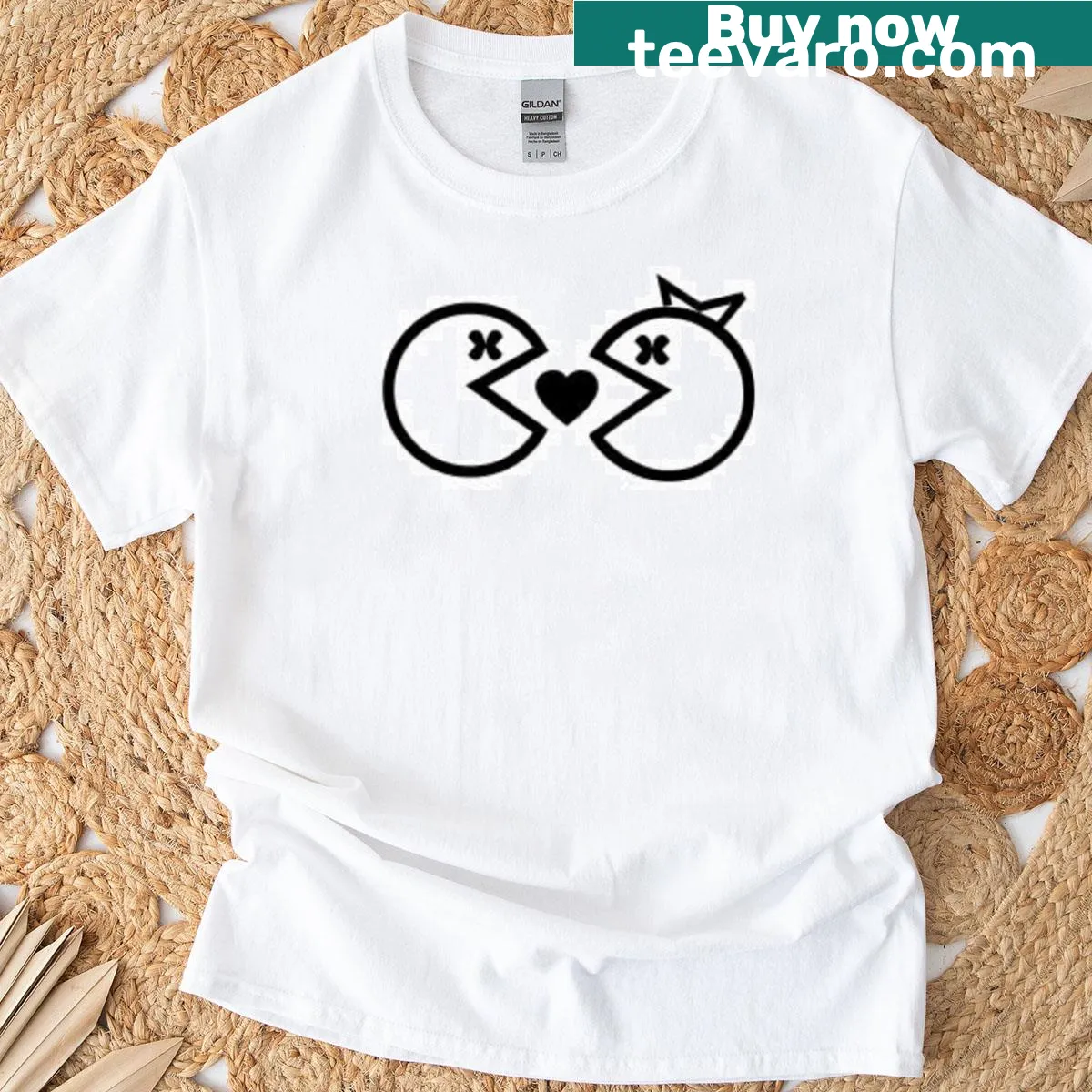 Playful typography graphic celebrating love on couple's T-shirt — on a men's t-shirt