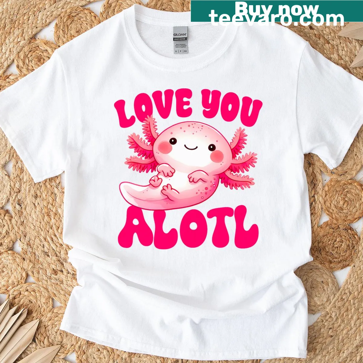 Adorable axolotl with hearts for Valentine's Day kids t-shirt — on a men's t-shirt