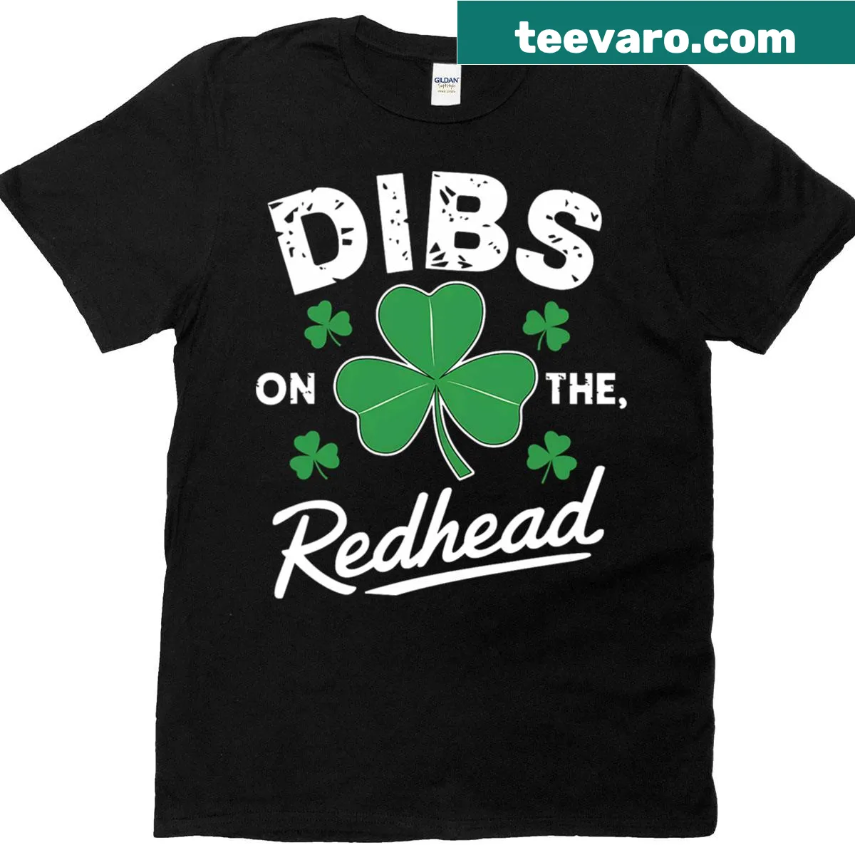 Funny St. Patrick's Day t-shirt featuring Dibs On The Redhead text — on a men's t-shirt