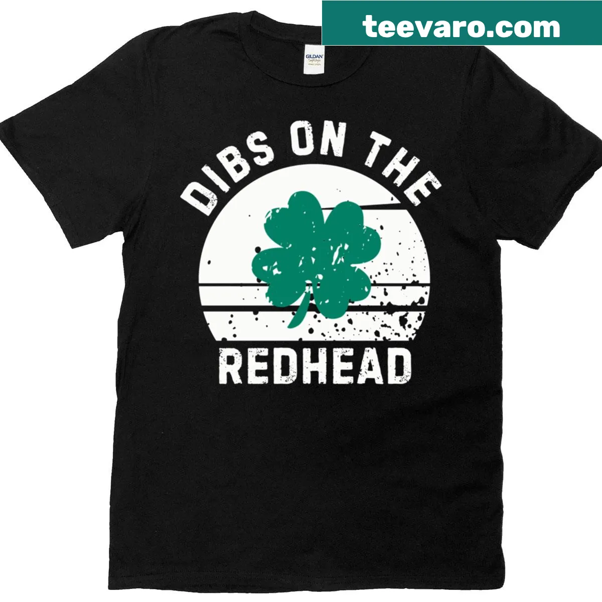 St Patrick's Day humorous t-shirt with text Dibs On The Redhead — on a men's t-shirt