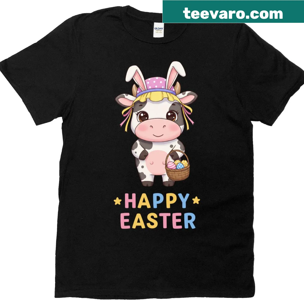 Cute cow graphic for Easter on T-shirt — on a men's t-shirt