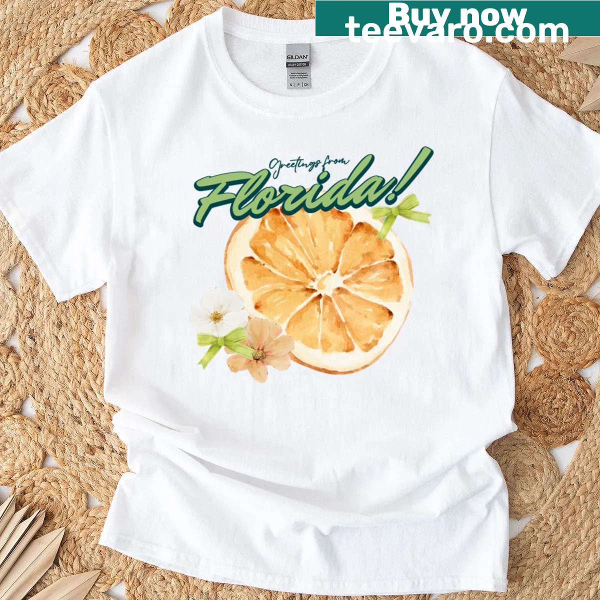 Vintage Florida Citrus sticker travel art T-shirt. — on a men's t-shirt