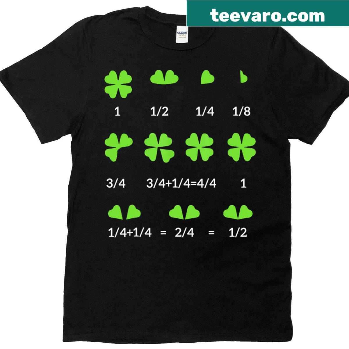 Illustration of a four-leaf clover and fractions for teachers — on a men's t-shirt