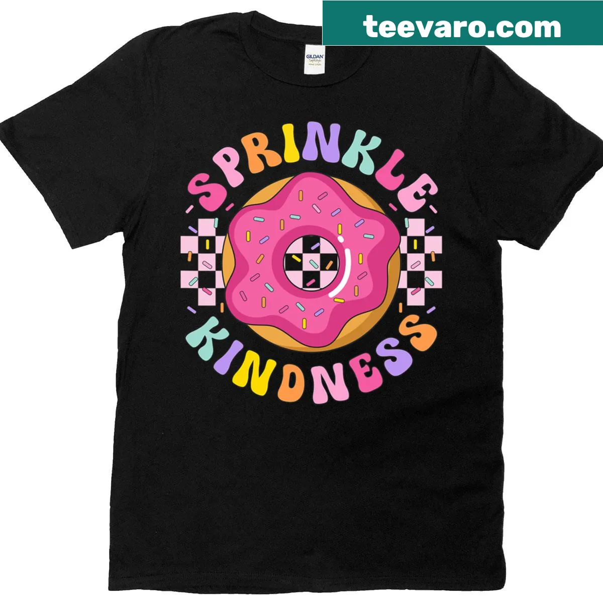 Funny donut-themed kindness illustration T-shirt. — on a men's t-shirt