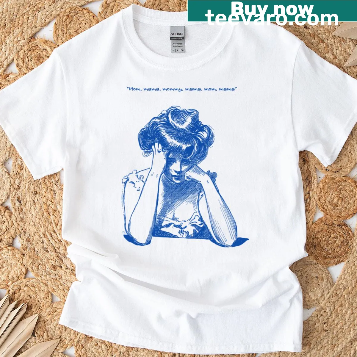 Humorous design capturing modern motherhood with Victorian style — on a men's t-shirt