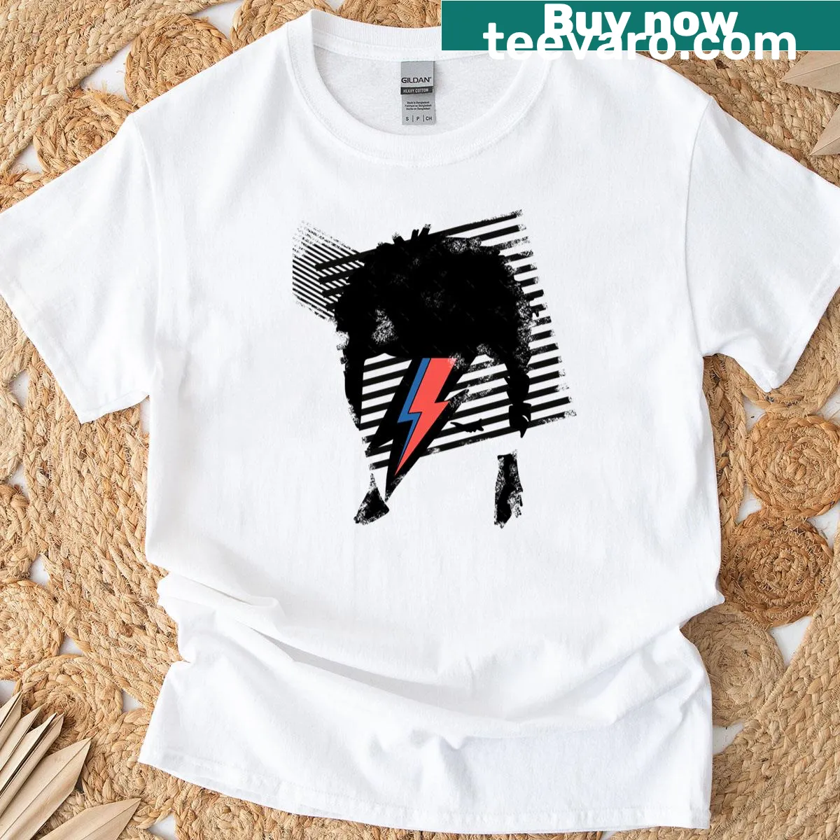 Retro design T-shirt inspired by glam rock era — on a men's t-shirt