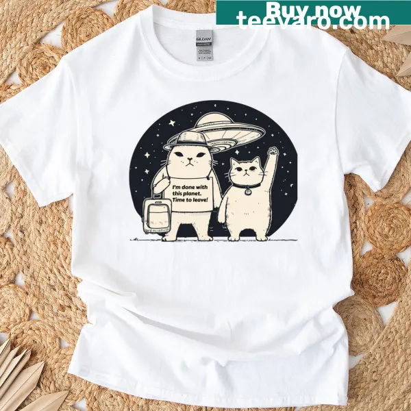T-shirt featuring bold typography saying 'Goodbye Earth!'