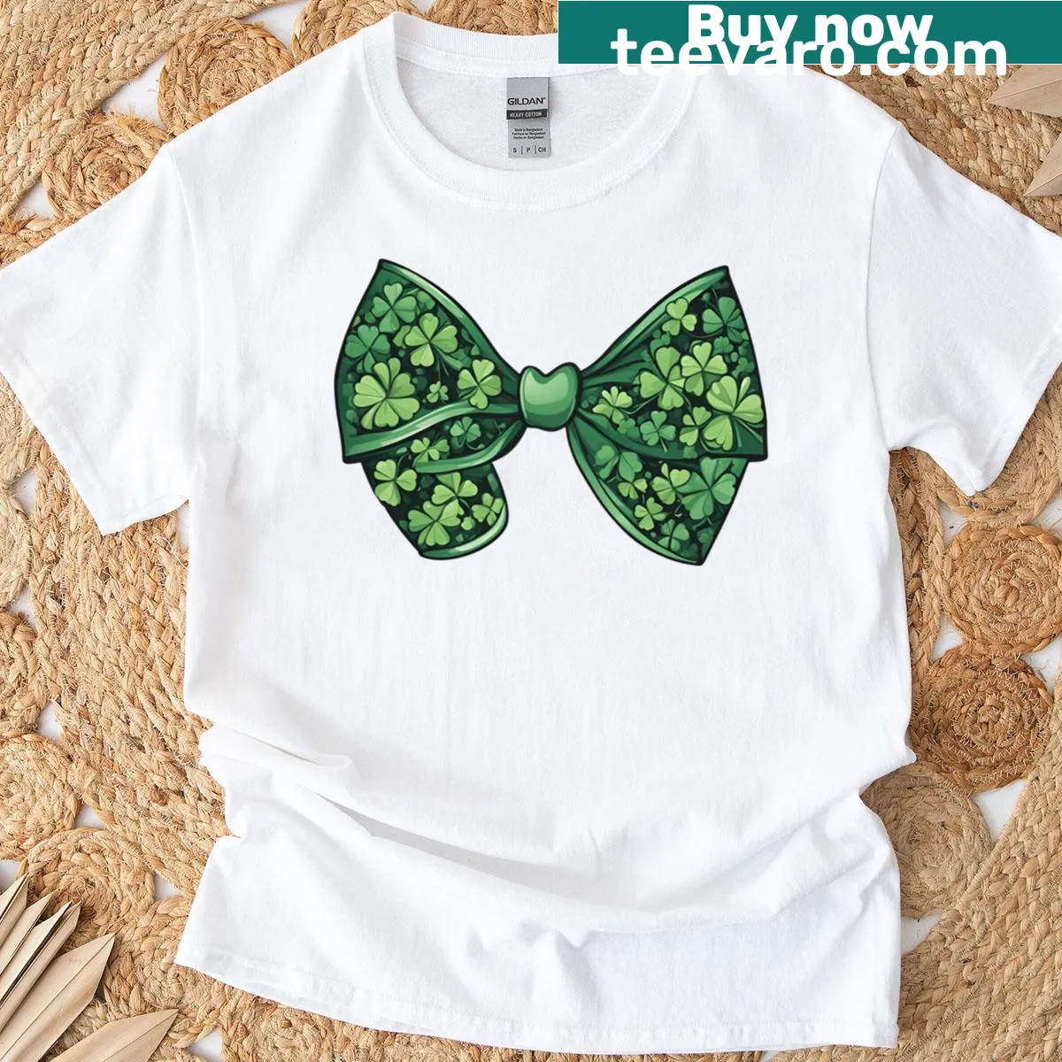 Adorable St. Patrick's Day T-shirt for kids featuring a shamrock and bow design — on a men's t-shirt