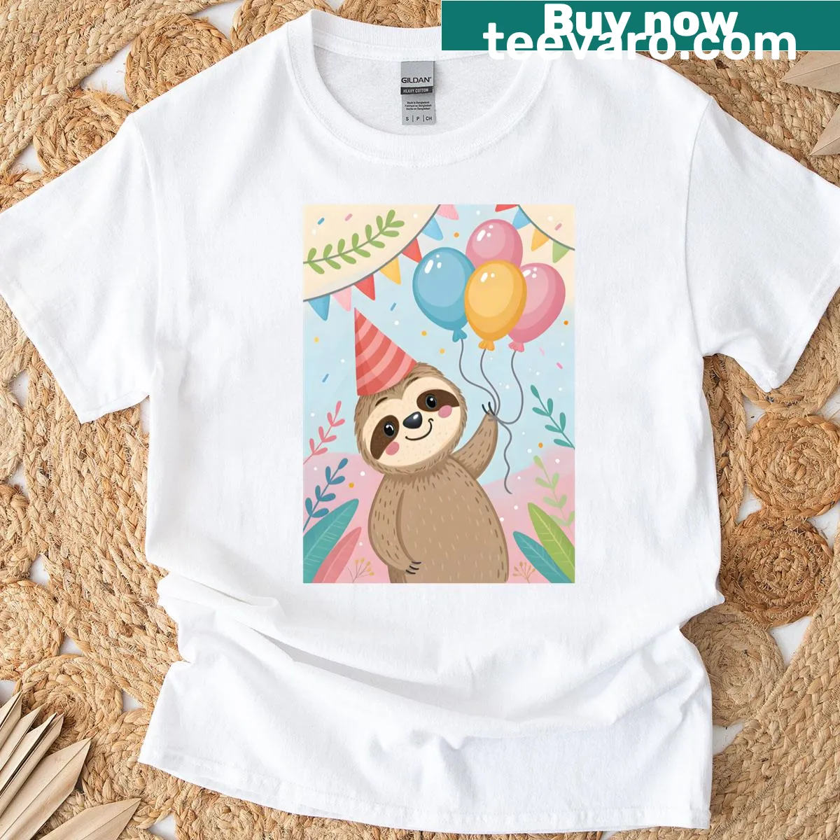 Cute sloth in a party hat on a birthday T-shirt for kids — on a men's t-shirt
