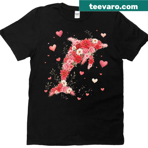 Funny floral dolphin T-shirt for Valentine's Day