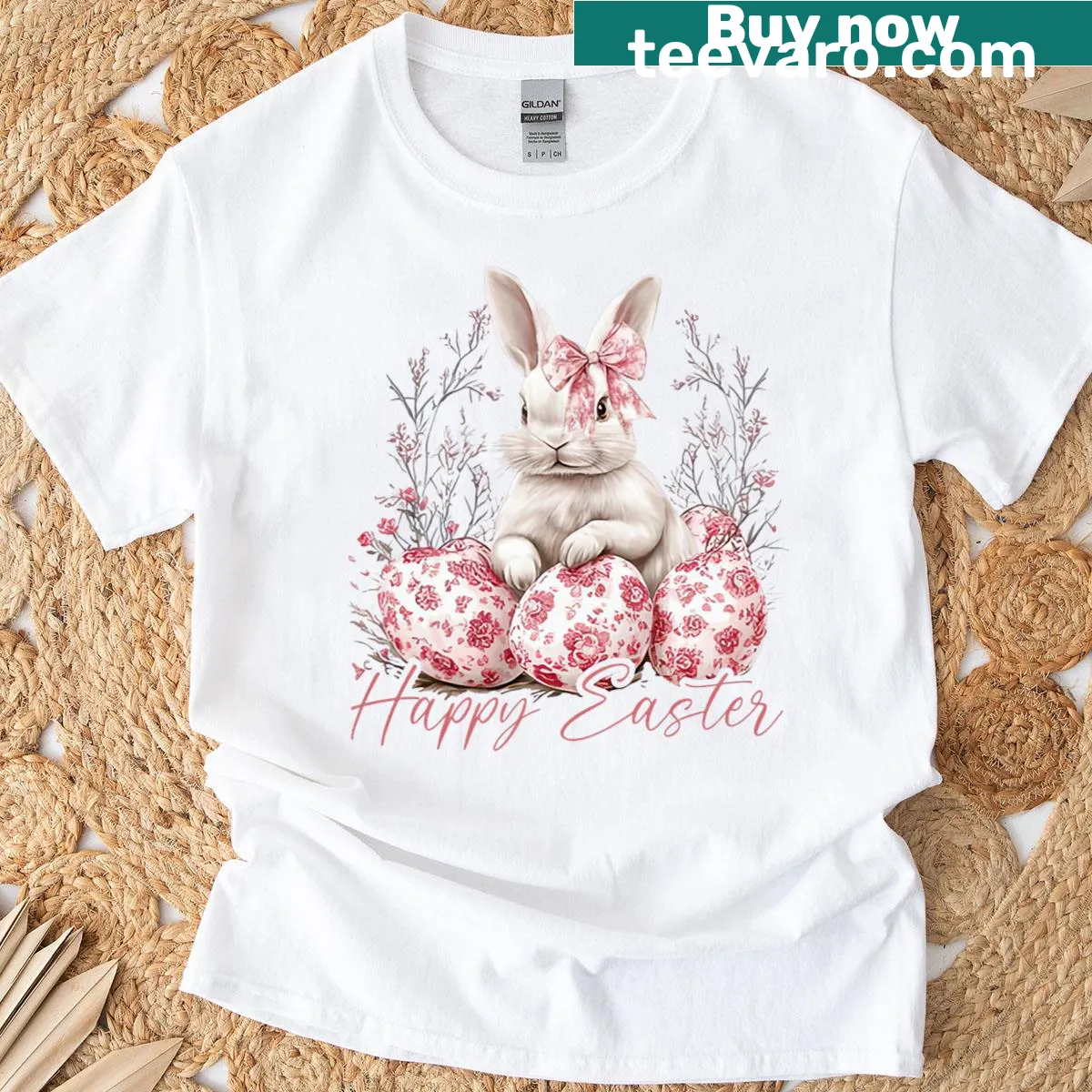 T-shirt featuring a floral chinoiserie bunny design for Easter — on a men's t-shirt