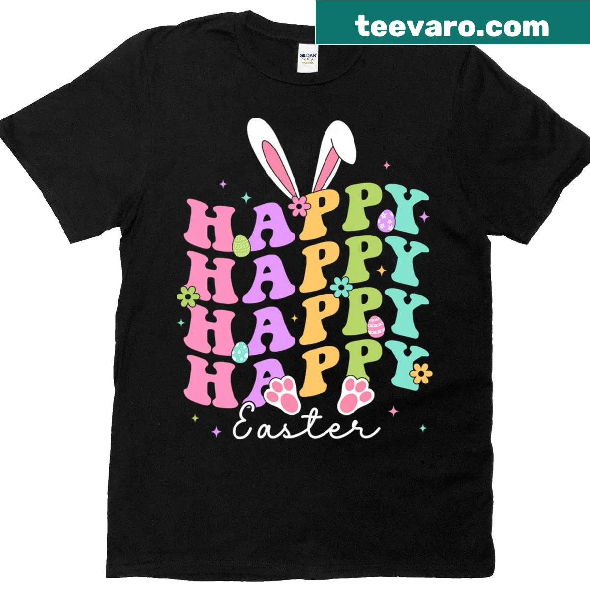 Cute Easter-themed bunny and egg graphic T-shirt for kids. — on a men's t-shirt